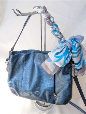 Coach Isabelle East/West Blue Pebbled Leather Hobo Shoulder Bag